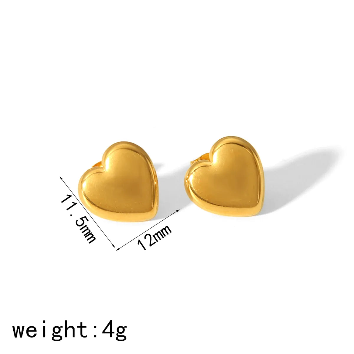 1 Pair IG Style Sweet Heart Shape Polishing Plating 304 Stainless Steel 18K Gold Plated Ear Studs