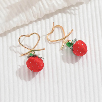 1 Pair IG Style Sweet Heart Shape Strawberry Hollow Out Alloy Drop Earrings