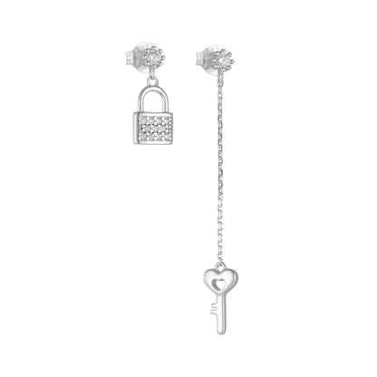 1 Pair Ig Style Sweet Key Lock Plating Inlay Sterling Silver Zircon 14k Gold Plated Rhodium Plated Drop Earrings