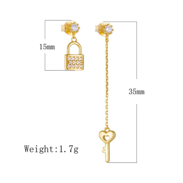 1 Pair Ig Style Sweet Key Lock Plating Inlay Sterling Silver Zircon 14k Gold Plated Rhodium Plated Drop Earrings