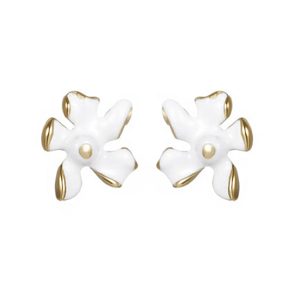 1 Pair IG Style Sweet Korean Style Flower Enamel Plating 304 Stainless Steel 14K Gold Plated Ear Studs