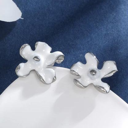 1 Pair IG Style Sweet Korean Style Flower Enamel Plating 304 Stainless Steel 14K Gold Plated Ear Studs