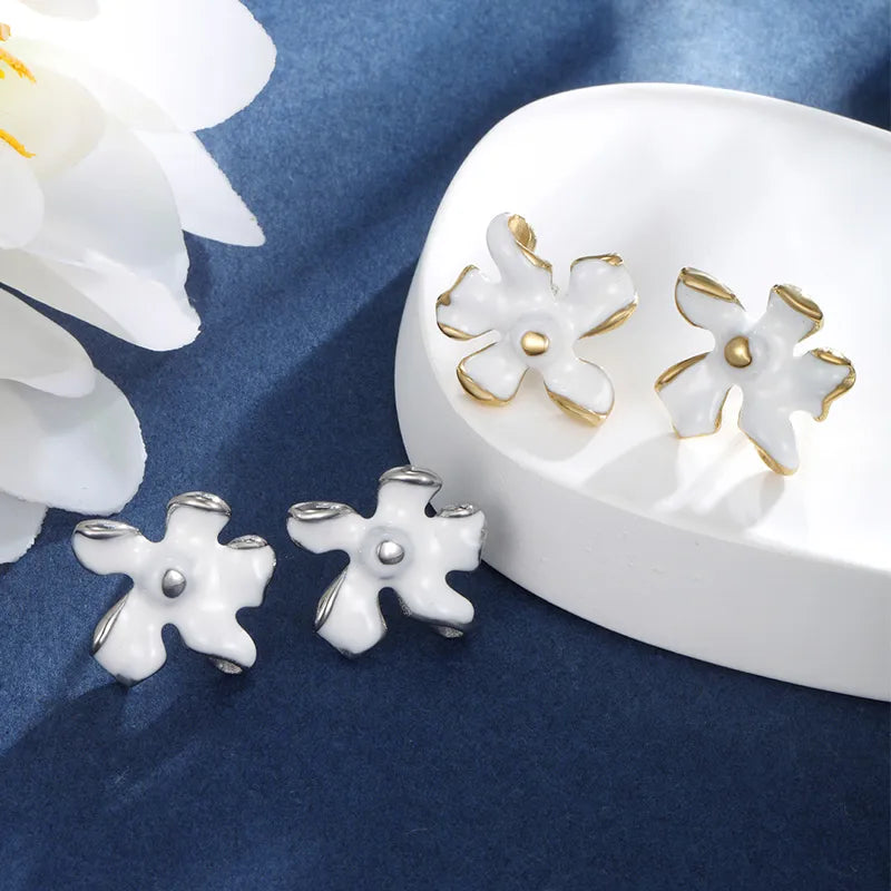 1 Pair IG Style Sweet Korean Style Flower Enamel Plating 304 Stainless Steel 14K Gold Plated Ear Studs