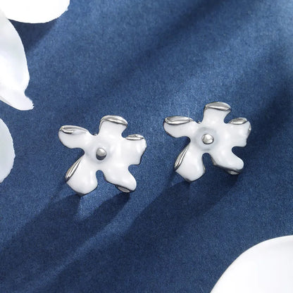 1 Pair IG Style Sweet Korean Style Flower Enamel Plating 304 Stainless Steel 14K Gold Plated Ear Studs