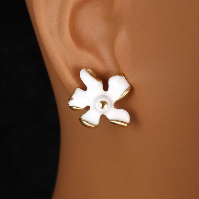 1 Pair IG Style Sweet Korean Style Flower Enamel Plating 304 Stainless Steel 14K Gold Plated Ear Studs