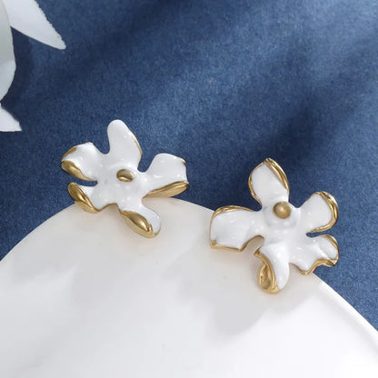 1 Pair IG Style Sweet Korean Style Flower Enamel Plating 304 Stainless Steel 14K Gold Plated Ear Studs