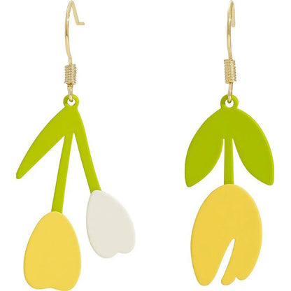 1 Pair IG Style Sweet Leaf Flower Asymmetrical Stoving Varnish Alloy Drop Earrings