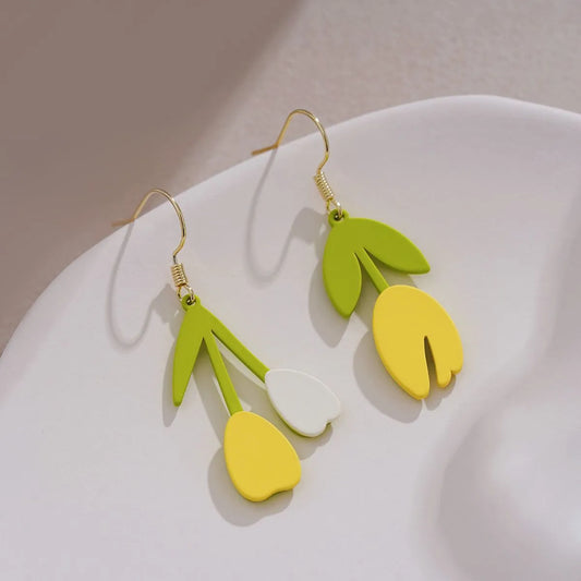 1 Pair IG Style Sweet Leaf Flower Asymmetrical Stoving Varnish Alloy Drop Earrings