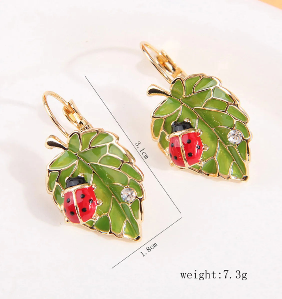 1 Pair IG Style Sweet Leaves Beetles Enamel Inlay Zinc Alloy Rhinestones Drop Earrings