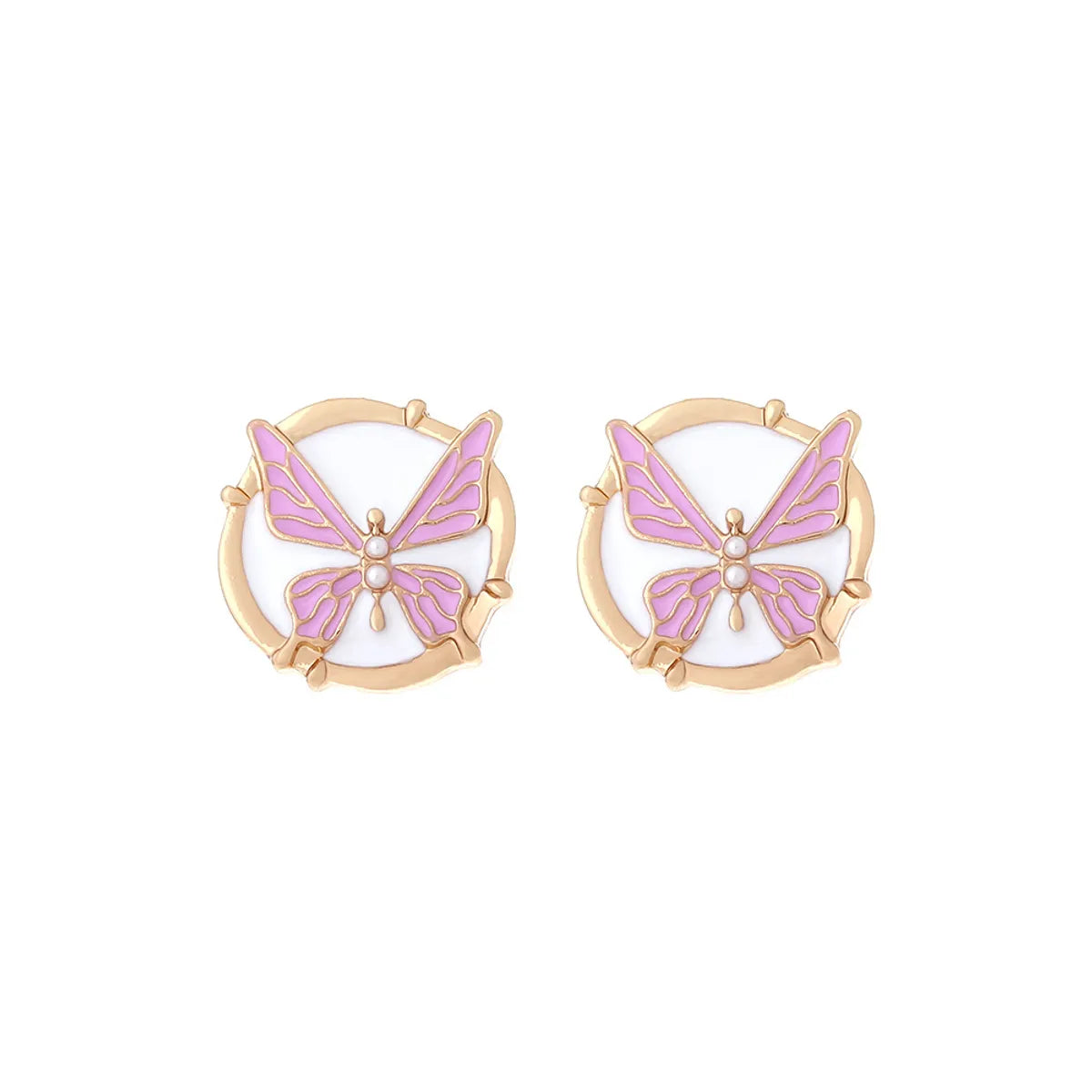 1 Pair IG Style Sweet Round Butterfly Enamel Inlay Zinc Alloy Artificial Pearls Ear Studs