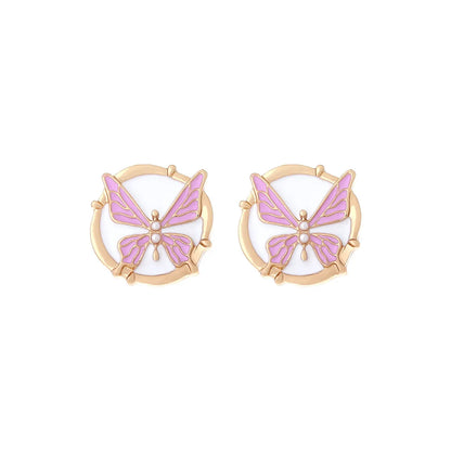 1 Pair IG Style Sweet Round Butterfly Enamel Inlay Zinc Alloy Artificial Pearls Ear Studs