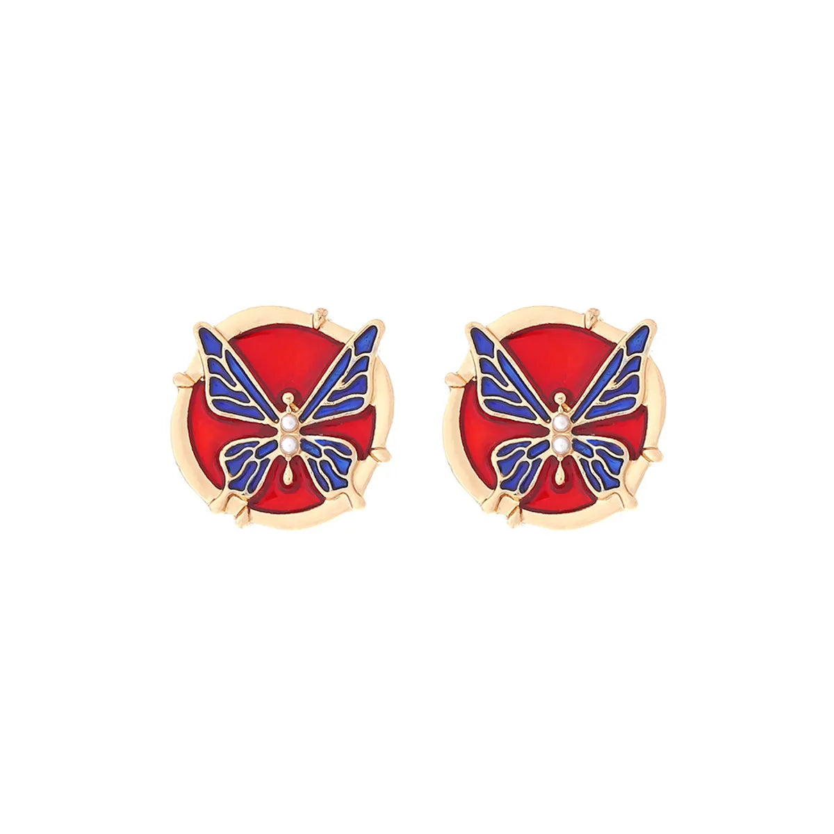 1 Pair IG Style Sweet Round Butterfly Enamel Inlay Zinc Alloy Artificial Pearls Ear Studs