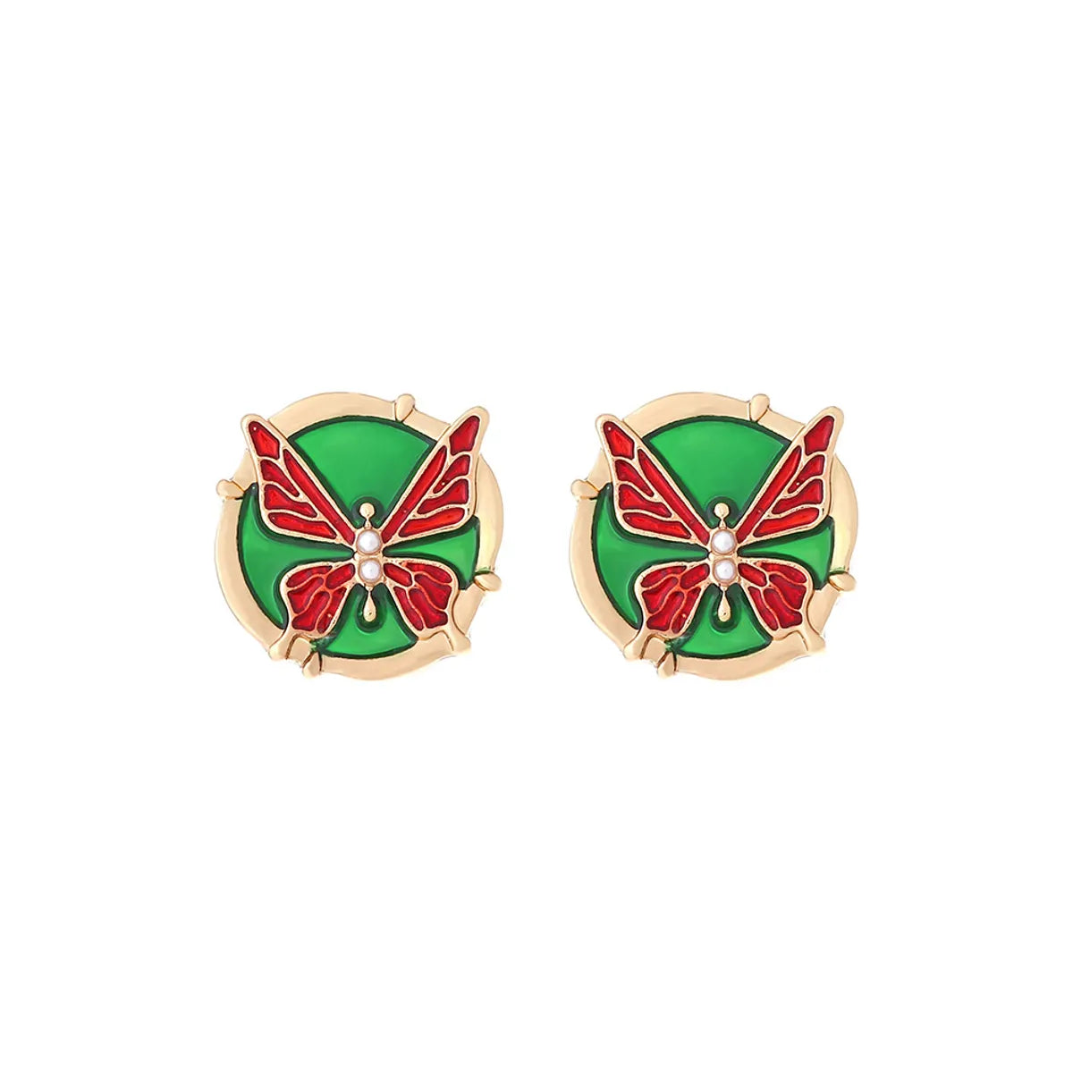 1 Pair IG Style Sweet Round Butterfly Enamel Inlay Zinc Alloy Artificial Pearls Ear Studs