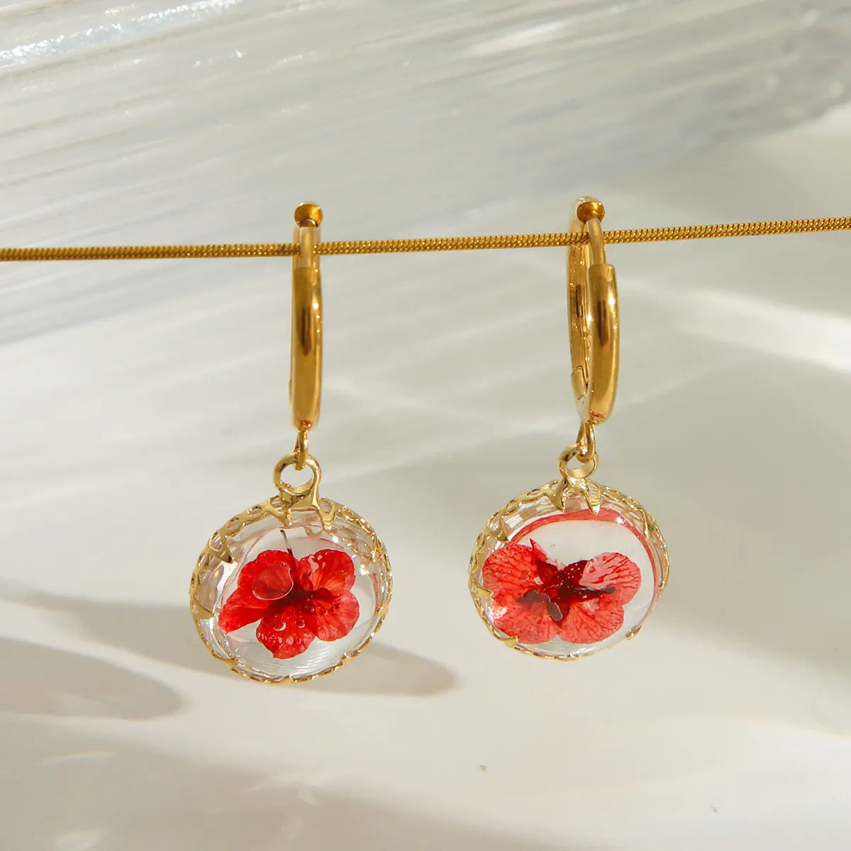 1 Pair IG Style Sweet Round Water Droplets Flower 304 Stainless Steel Copper 18K Gold Plated Drop Earrings