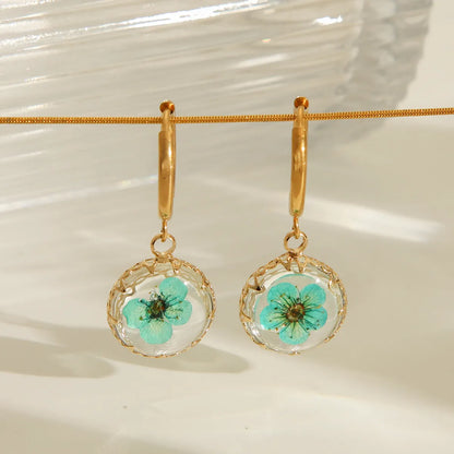 1 Pair IG Style Sweet Round Water Droplets Flower 304 Stainless Steel Copper 18K Gold Plated Drop Earrings