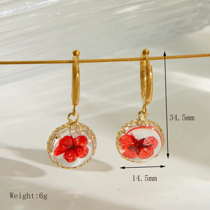 1 Pair IG Style Sweet Round Water Droplets Flower 304 Stainless Steel Copper 18K Gold Plated Drop Earrings