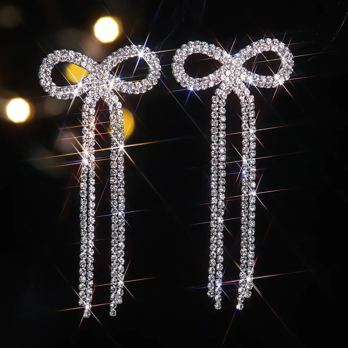 1 Pair IG Style Sweet Shiny Bow Knot Chain Inlay Rhinestone Rhinestones Drop Earrings