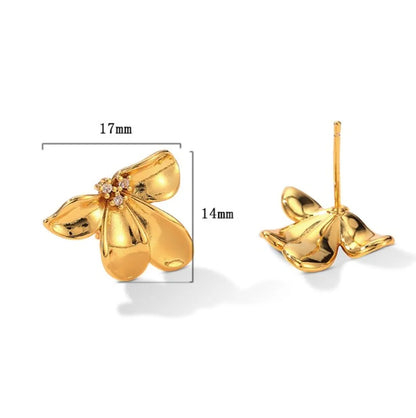 1 Pair IG Style Sweet Simple Style Flower Inlay Copper Zircon Gold Plated Ear Studs