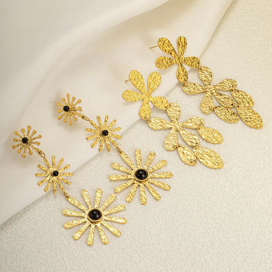 1 Pair IG Style Sweet Simple Style Leaves Flower Inlay 304 Stainless Steel Gem Drop Earrings