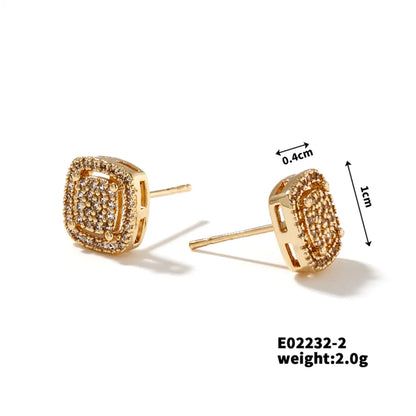 1 Pair IG Style Sweet Simple Style Square Three-Dimensional Hollow Out Inlay Copper Zircon K Gold Plated Rhodium Plated Ear Studs