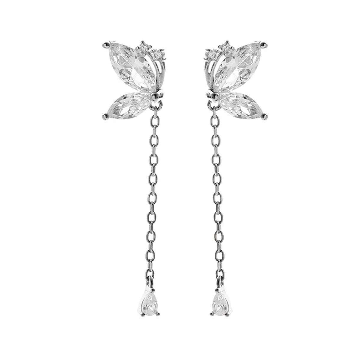 1 Pair Ig Style Sweet Water Droplets Butterfly Plating Chain Inlay Copper Zircon Drop Earrings