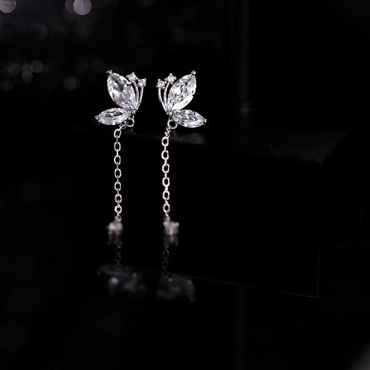 1 Pair Ig Style Sweet Water Droplets Butterfly Plating Chain Inlay Copper Zircon Drop Earrings