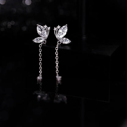 1 Pair Ig Style Sweet Water Droplets Butterfly Plating Chain Inlay Copper Zircon Drop Earrings