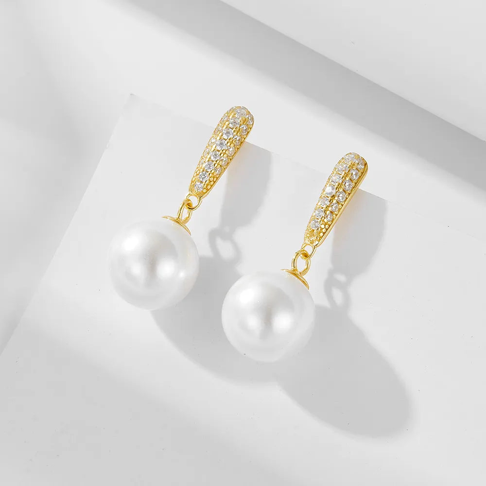 1 Pair Ig Style Sweet Water Droplets Solid Color Plating Inlay Sterling Silver Pearl Zircon 14k Gold Plated Rhodium Plated Drop Earrings