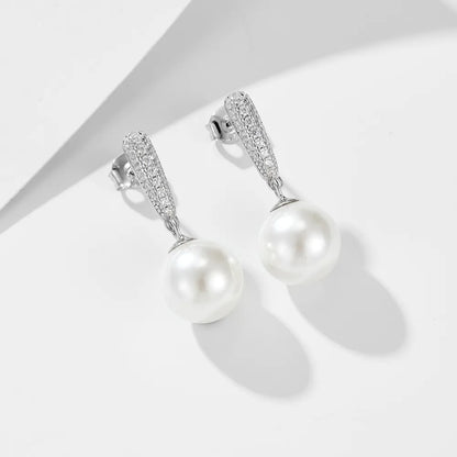 1 Pair Ig Style Sweet Water Droplets Solid Color Plating Inlay Sterling Silver Pearl Zircon 14k Gold Plated Rhodium Plated Drop Earrings