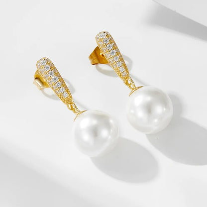 1 Pair Ig Style Sweet Water Droplets Solid Color Plating Inlay Sterling Silver Pearl Zircon 14k Gold Plated Rhodium Plated Drop Earrings