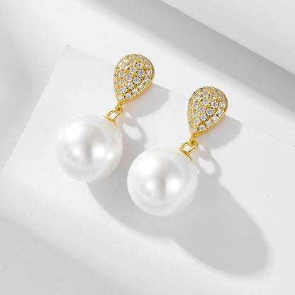 1 Pair Ig Style Sweet Water Droplets Solid Color Plating Inlay Sterling Silver Pearl Zircon 14k Gold Plated Rhodium Plated Drop Earrings