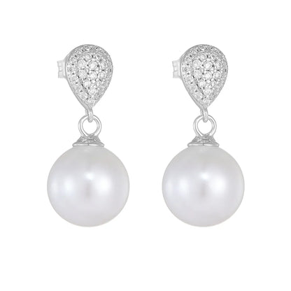 1 Pair Ig Style Sweet Water Droplets Solid Color Plating Inlay Sterling Silver Pearl Zircon 14k Gold Plated Rhodium Plated Drop Earrings