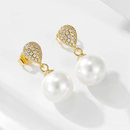 1 Pair Ig Style Sweet Water Droplets Solid Color Plating Inlay Sterling Silver Pearl Zircon 14k Gold Plated Rhodium Plated Drop Earrings