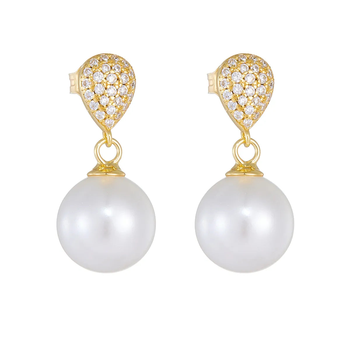 1 Pair Ig Style Sweet Water Droplets Solid Color Plating Inlay Sterling Silver Pearl Zircon 14k Gold Plated Rhodium Plated Drop Earrings