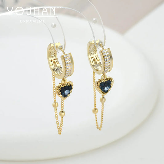 1 Pair IG Style Tassel Heart Shape Plating Copper Drop Earrings