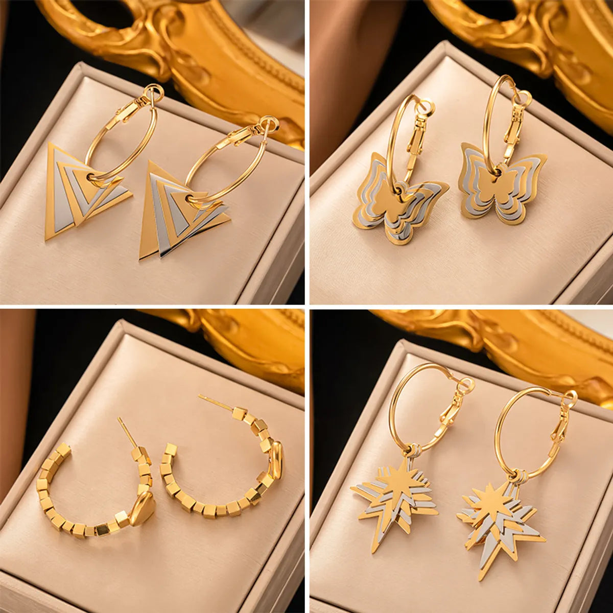 1 Pair Ig Style Triangle Star Butterfly Plating Titanium Steel 18k Gold Plated Earrings