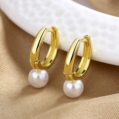 1 Pair Ig Style U Shape Imitation Pearl Copper Earrings