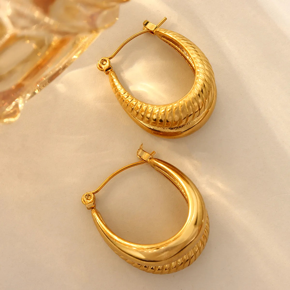 1 Pair IG Style U Shape Patchwork Plating Titanium Steel 18K Gold Plated Hoop Earrings