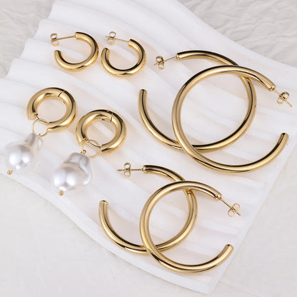 1 Pair IG Style U Shape Plating Stainless Steel Hoop Earrings Ear Studs