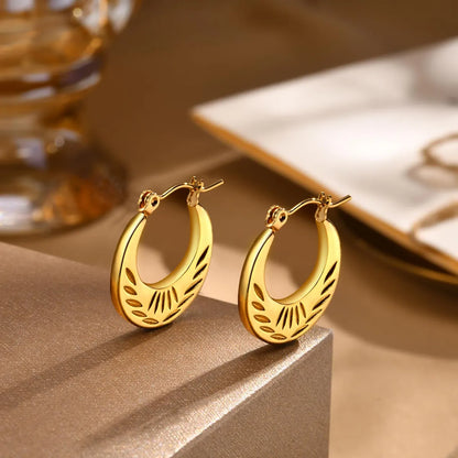 1 Pair IG Style U Shape Stainless Steel 18K Gold Plated Hoop Earrings