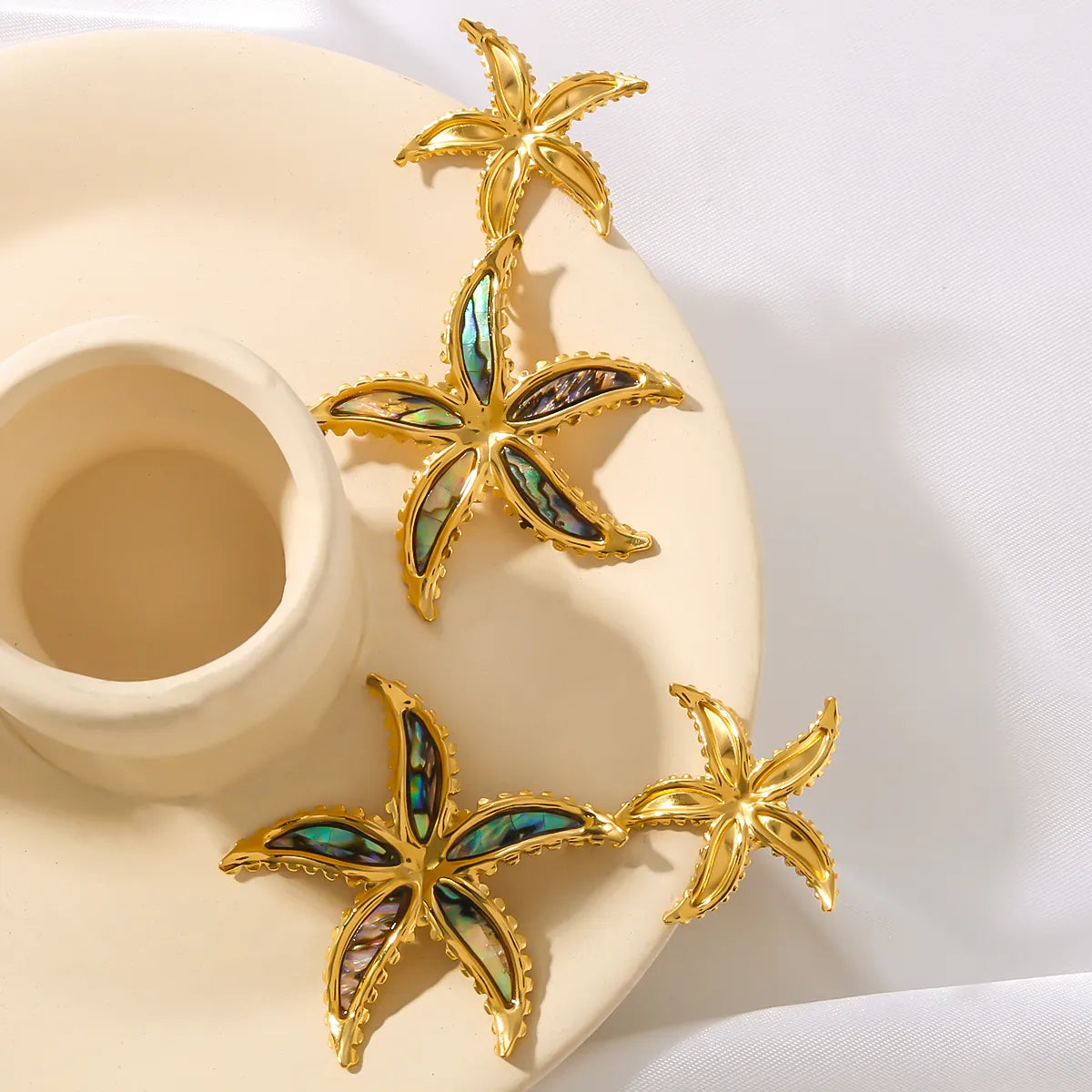 1 Pair IG Style Vacation Beach Starfish Inlay 304 Stainless Steel Shell 18K Gold Plated Drop Earrings