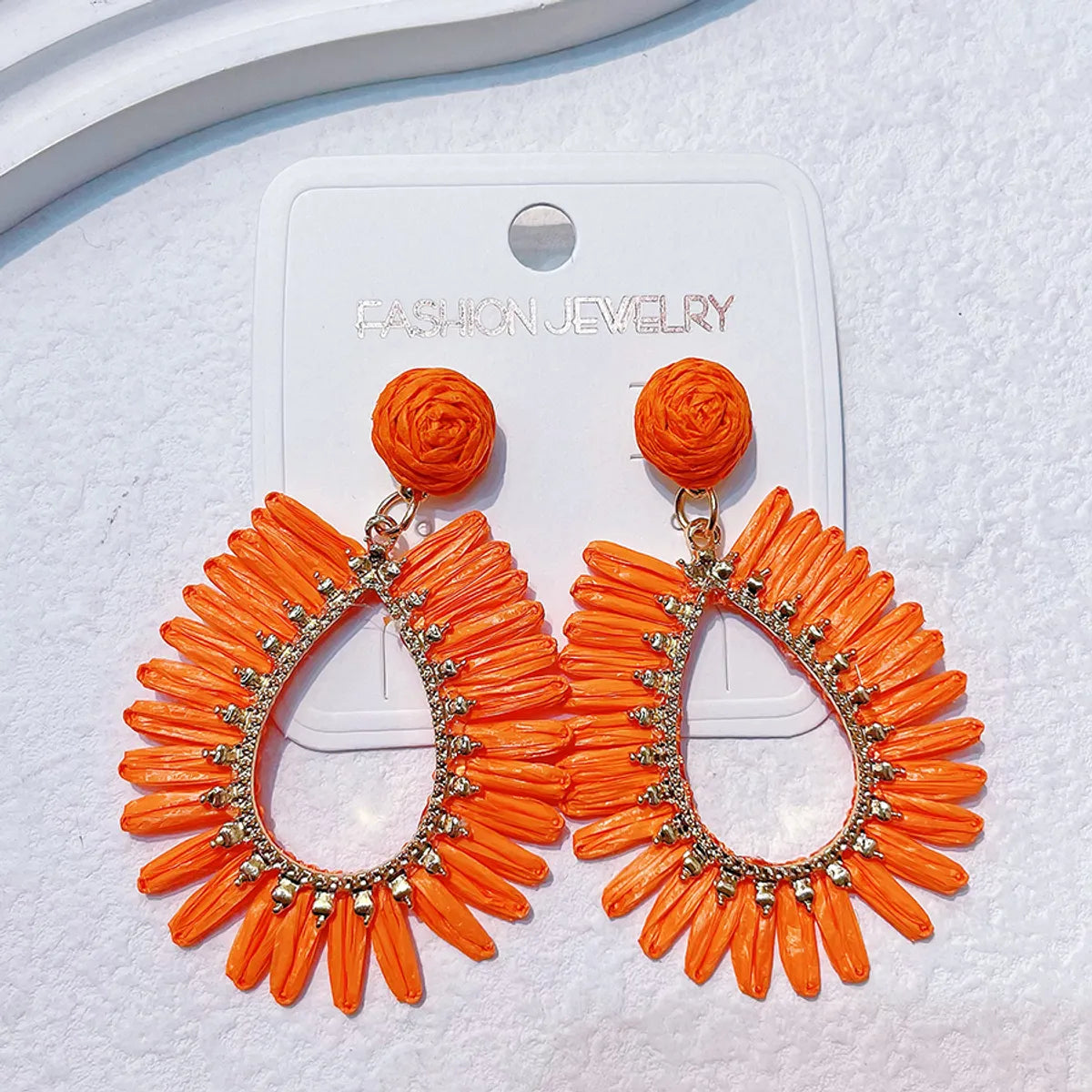 1 Pair IG Style Vacation Bohemian Water Droplets Alloy Raffia Drop Earrings