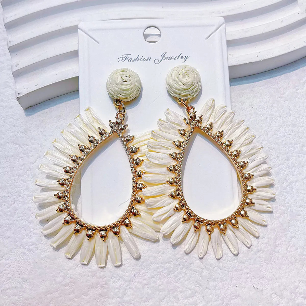 1 Pair IG Style Vacation Bohemian Water Droplets Alloy Raffia Drop Earrings