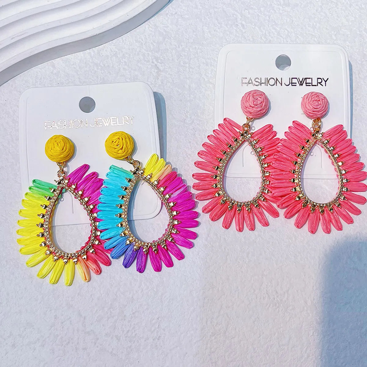 1 Pair IG Style Vacation Bohemian Water Droplets Alloy Raffia Drop Earrings