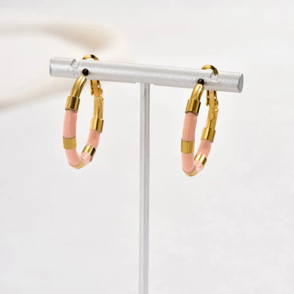 1 Pair IG Style Vacation Commute Solid Color Plating 201 Stainless Steel 18K Gold Plated Hoop Earrings