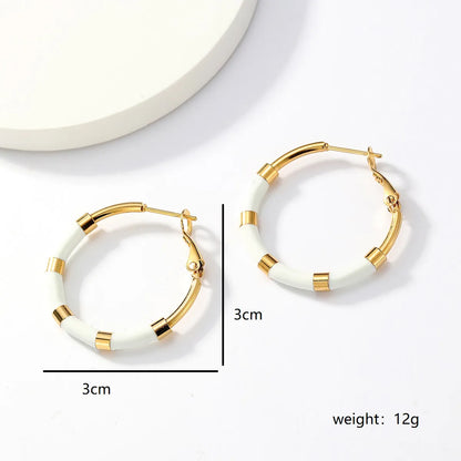 1 Pair IG Style Vacation Commute Solid Color Plating 201 Stainless Steel 18K Gold Plated Hoop Earrings