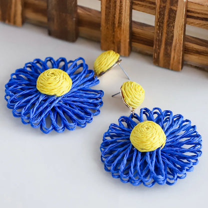 1 Pair Ig Style Vacation Flower Handmade Raffia Drop Earrings