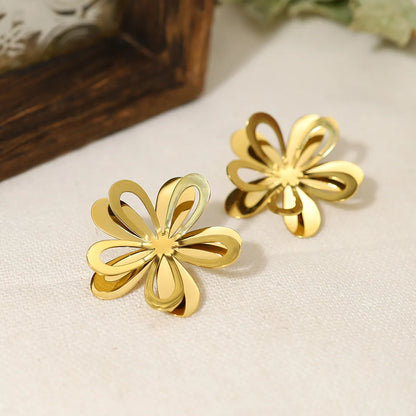 1 Pair Ig Style Vacation French Style Flower Petal Plating Stainless Steel Titanium Steel 18k Gold Plated Ear Studs