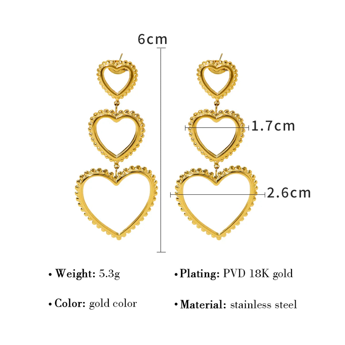 1 Pair Ig Style Vacation French Style Heart Shape Plating Hollow Out Stainless Steel Titanium Steel 18k Gold Plated Drop Earrings