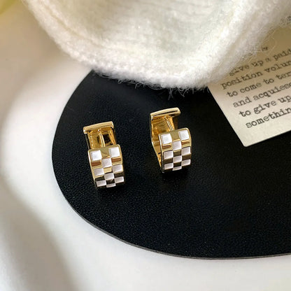 1 Pair IG Style Vacation Lattice Enamel Copper 14K Gold Plated Earrings